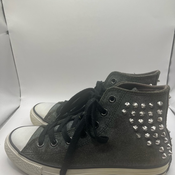 Converse All Star High tops Women’s Size 7 Grey Suede Leather Studded Sneakers - Picture 4 of 10